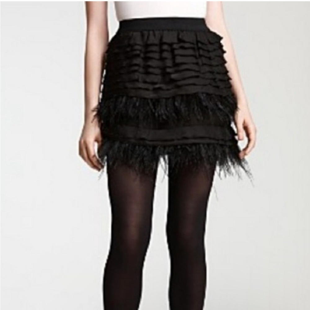 New Maliha Feather Tiered Layered Black Mini Skirt by BCBGMaxAzria Size M $228